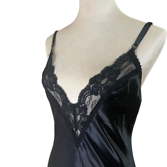 Farr West Black Lace Trim Full Slip Dress – Size Medium – Made in USA - Vintage - Picture 3 of 7